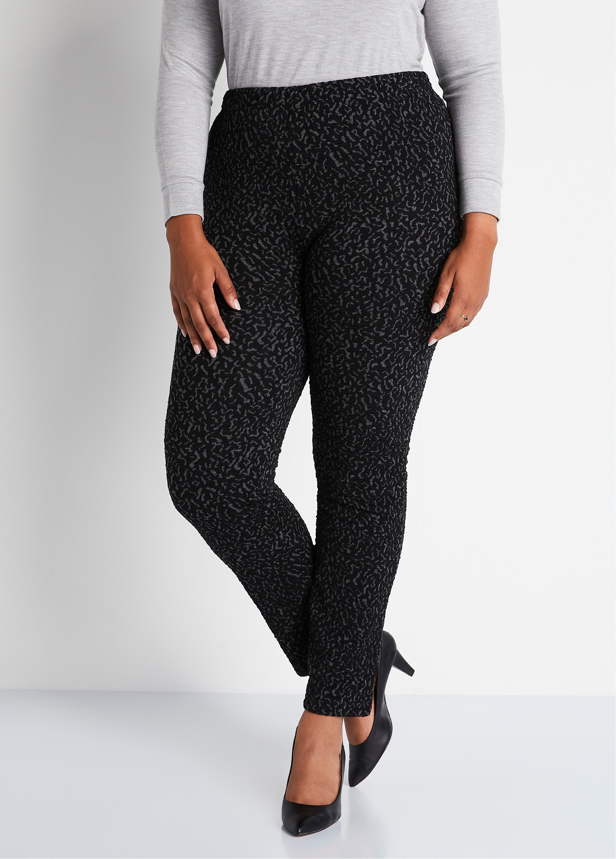 Plain_or_two-tone_stretchy_elasticated_waist_leggings_Gray_and_black_FA1_curvy
