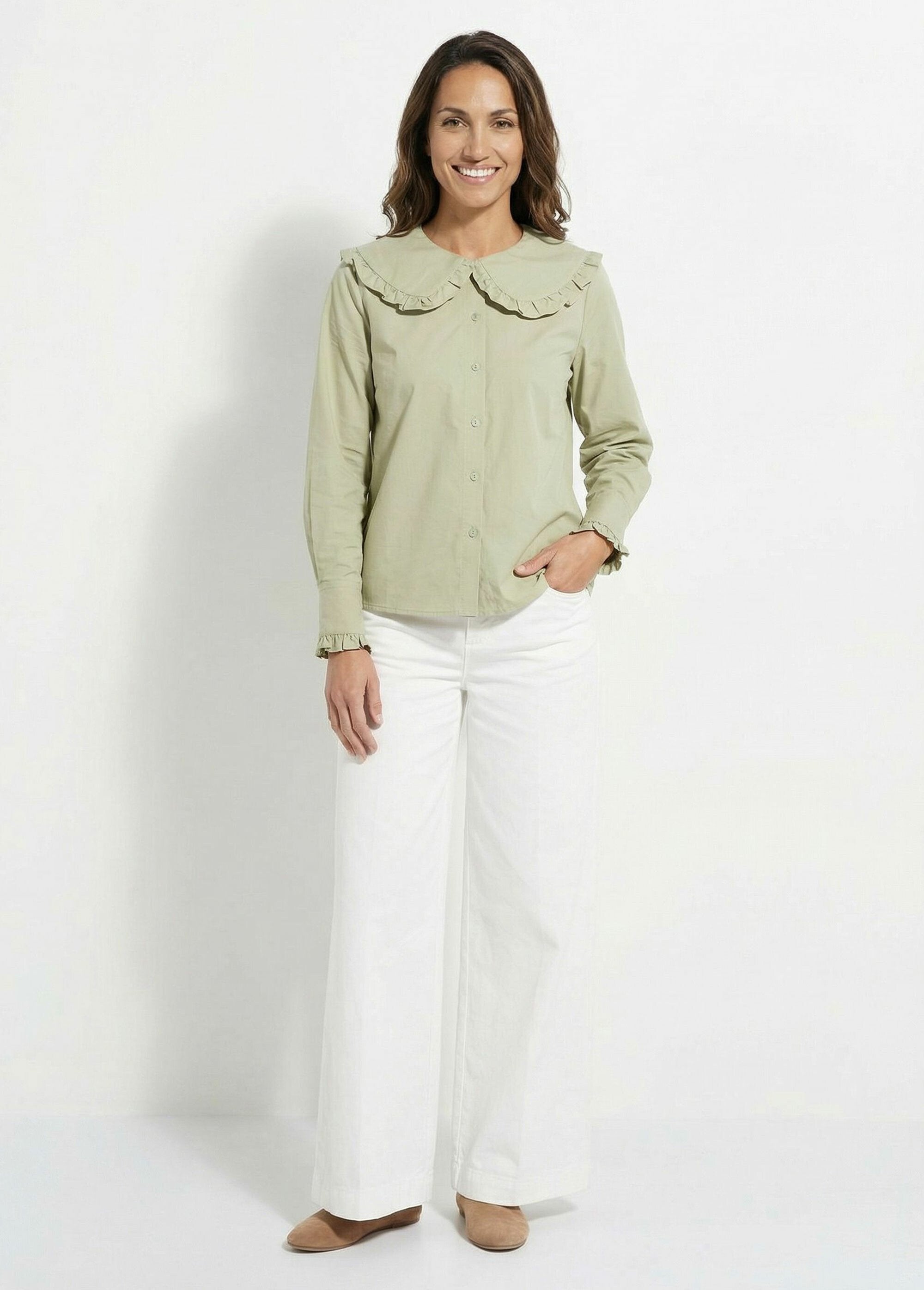 Blouse_with_pleated_Peter_Pan_collar_Khaki_SF1_slim