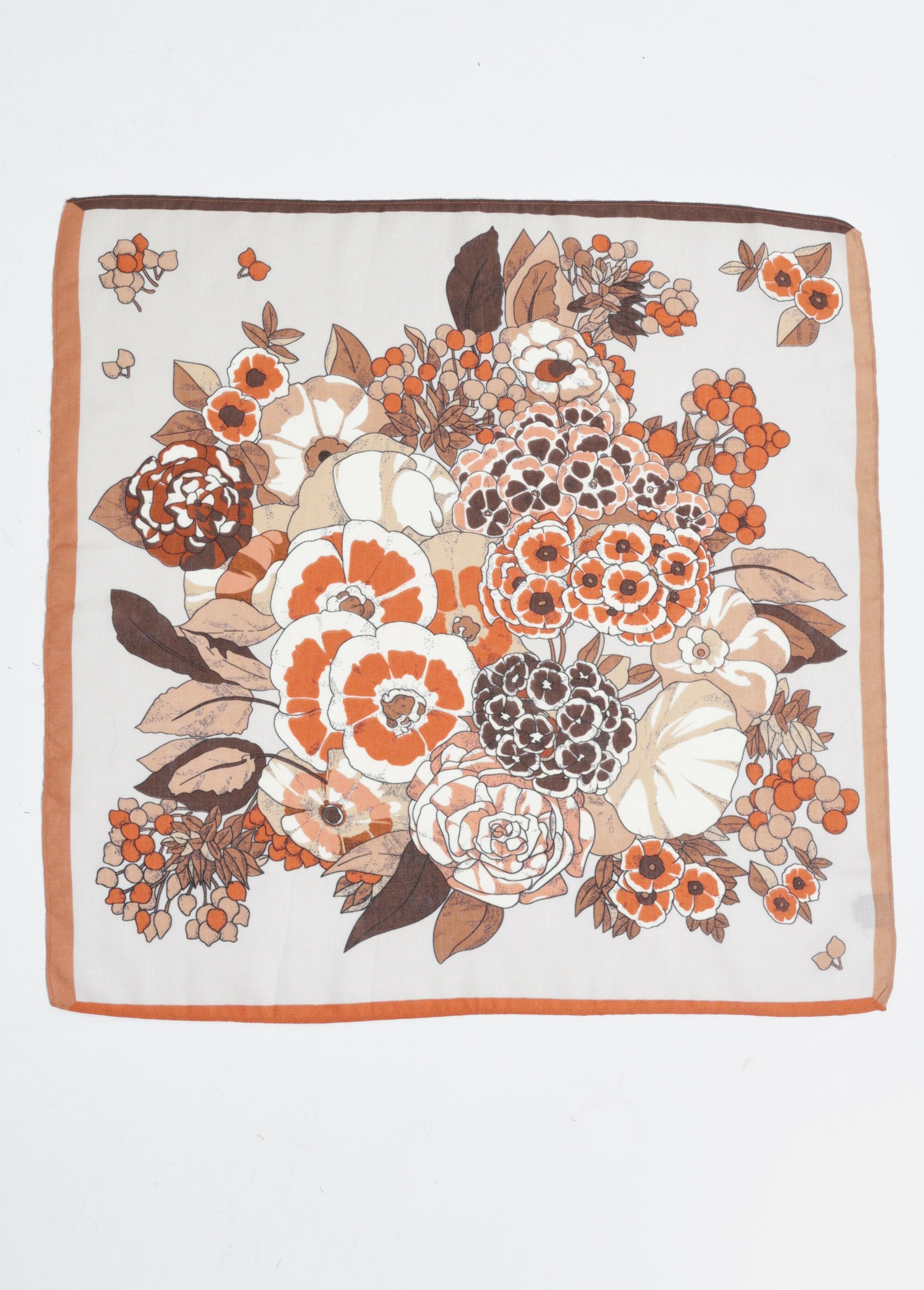 Camellia_floral_theme_square_scarf_Ecru_and_brick_DE1_slim