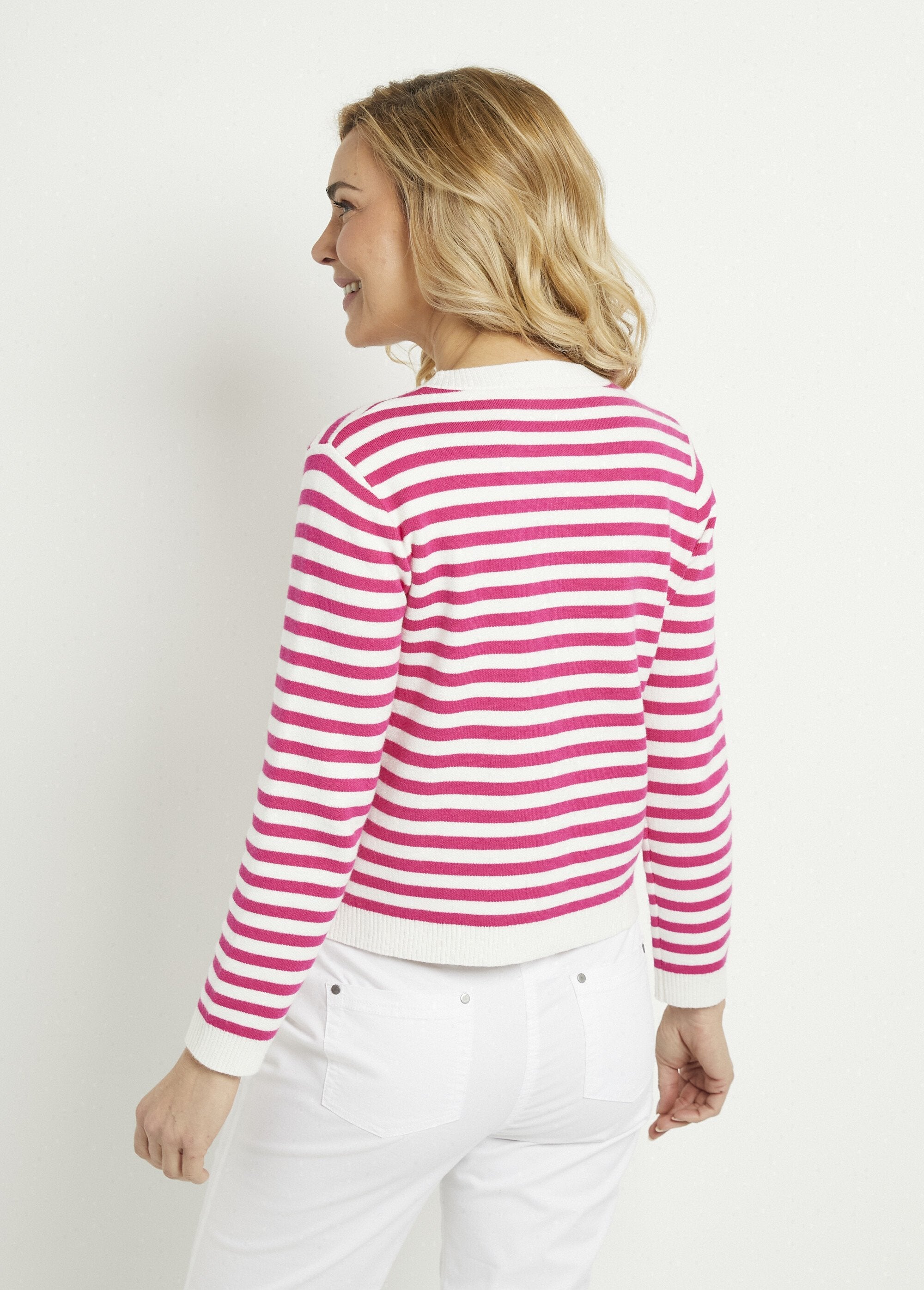 Striped_round_neck_buttoned_short_cardigan_vest_Fuchsia_stripe_DO1_slim