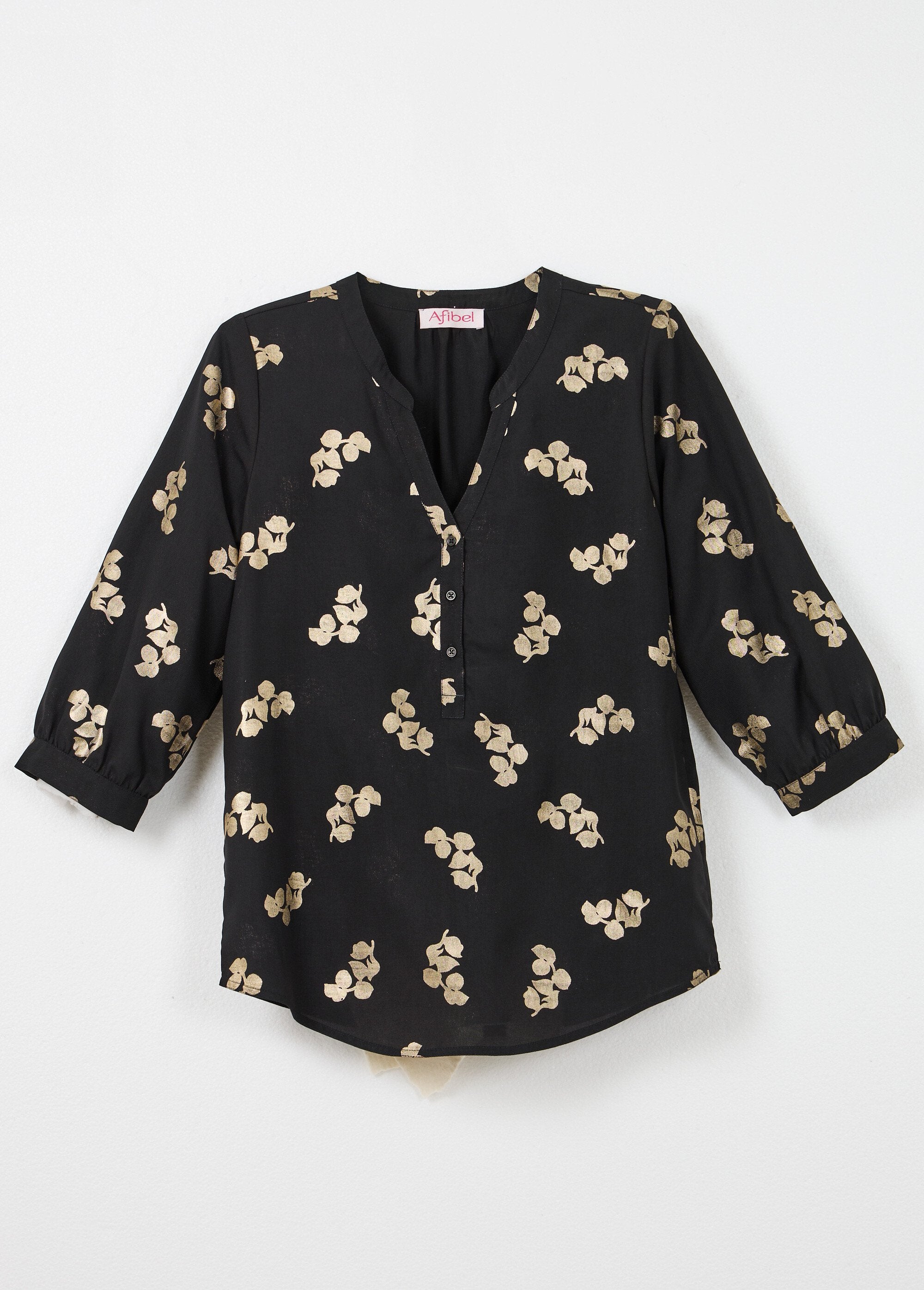 Loose-fitting_button-down_tunic_with_3/4-length_sleeves_Black_AP1_slim