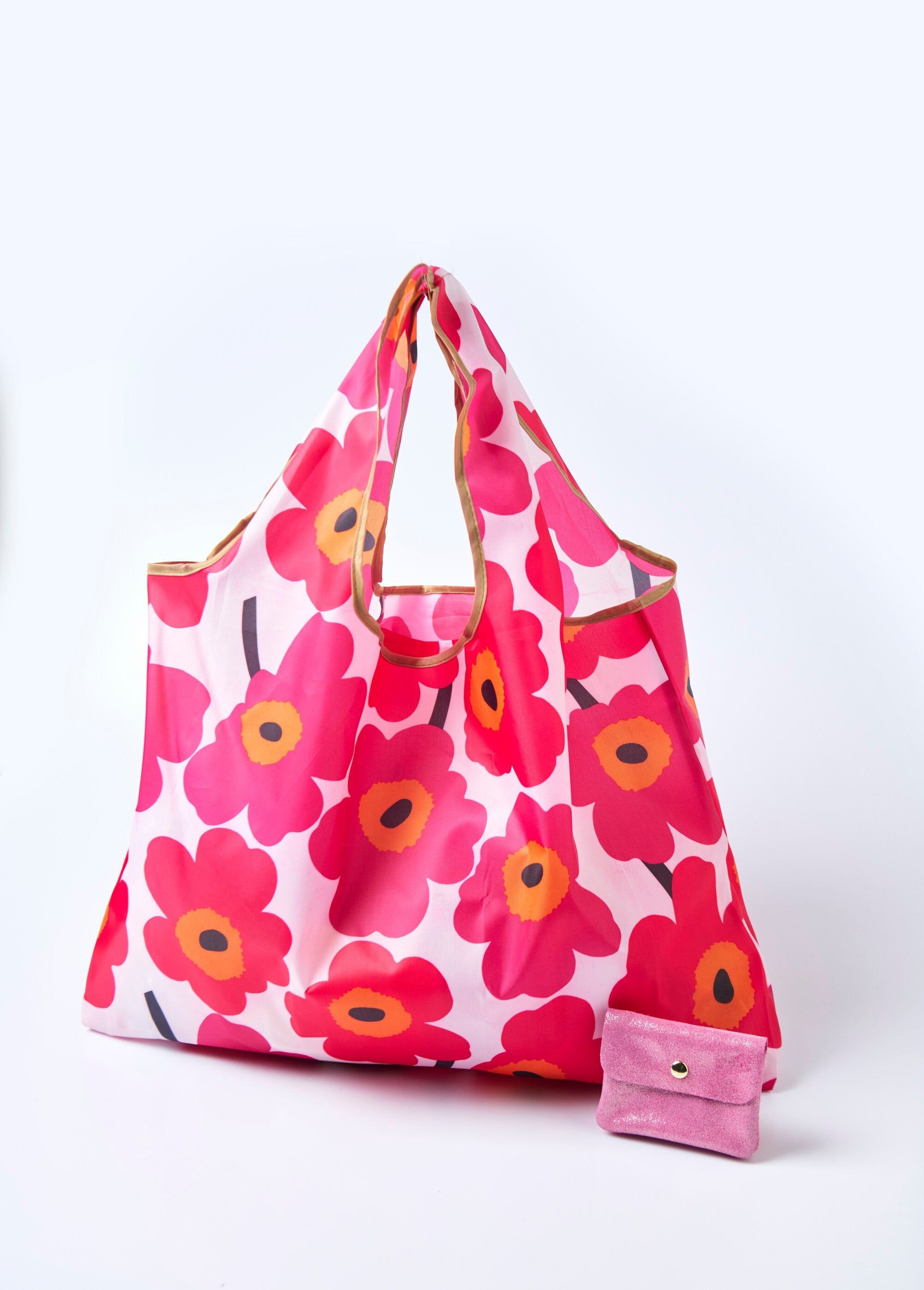 Durable_foldable_shopping_bag,_pop_flowers_Fuchsia_print_FA1_slim