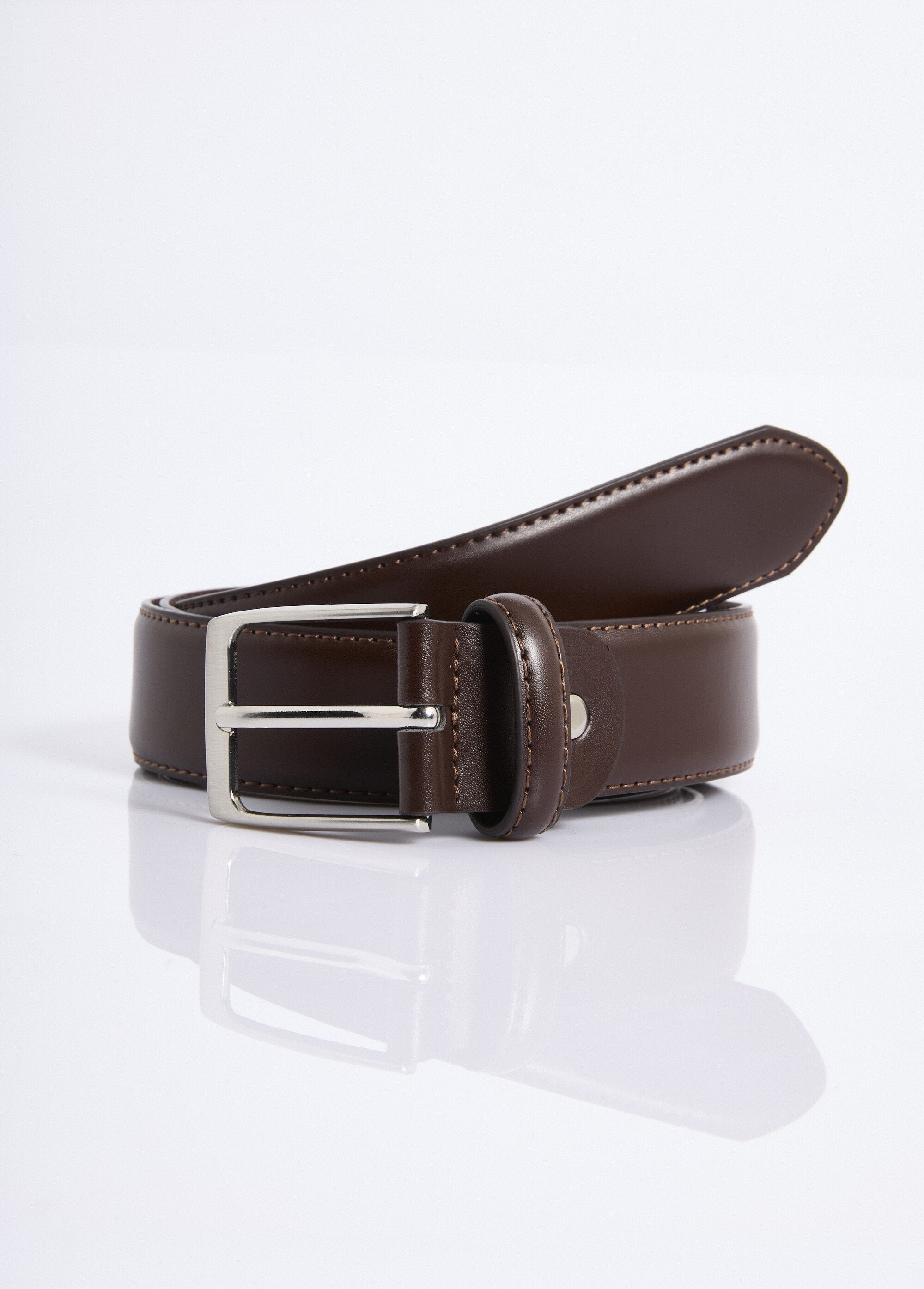 Faux_leather_belt,_metal_buckle_Brown_FA1_slim