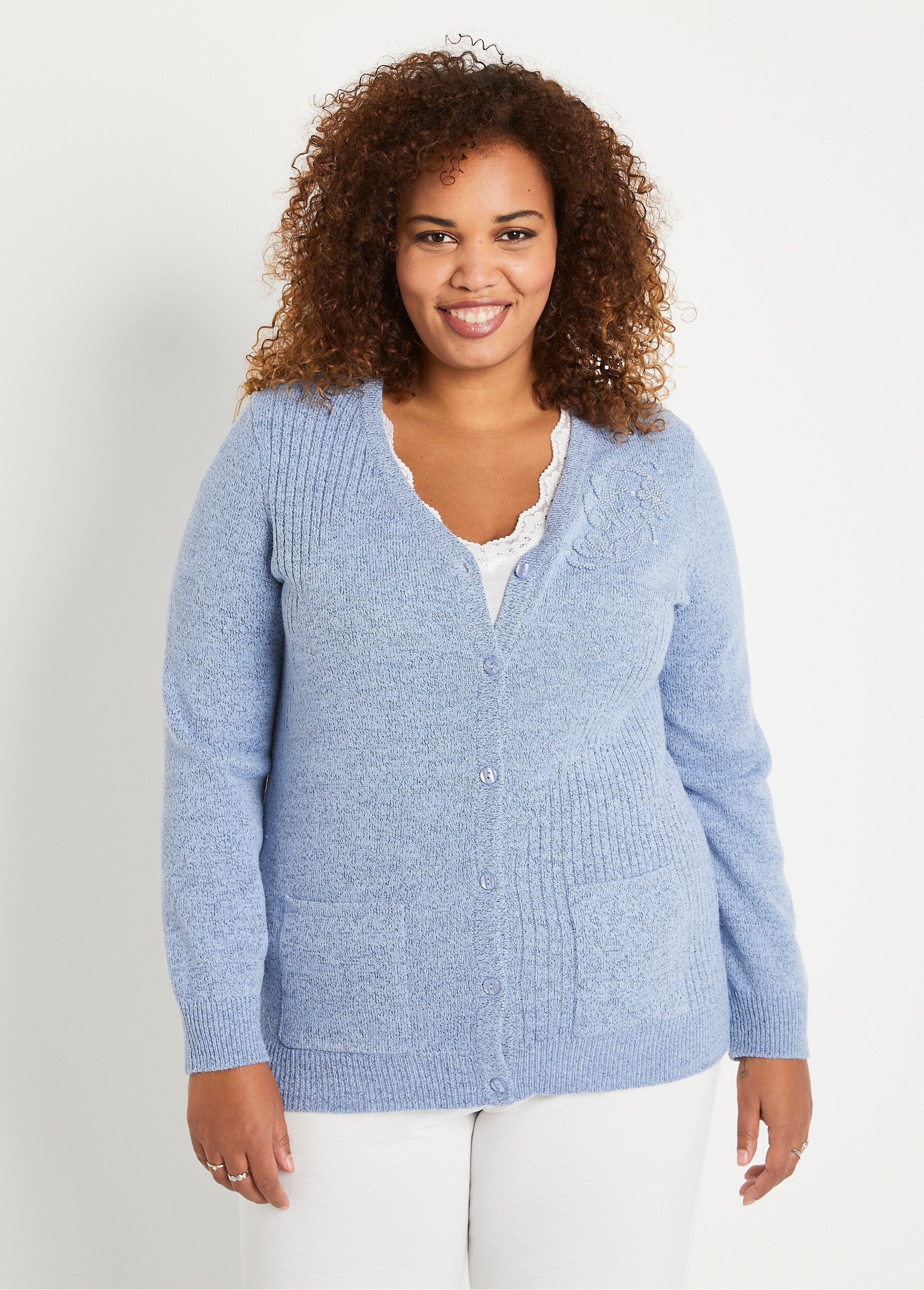 Rhinestone_embroidered_buttoned_V-neck_cardigan_Blue_FA1_curvy