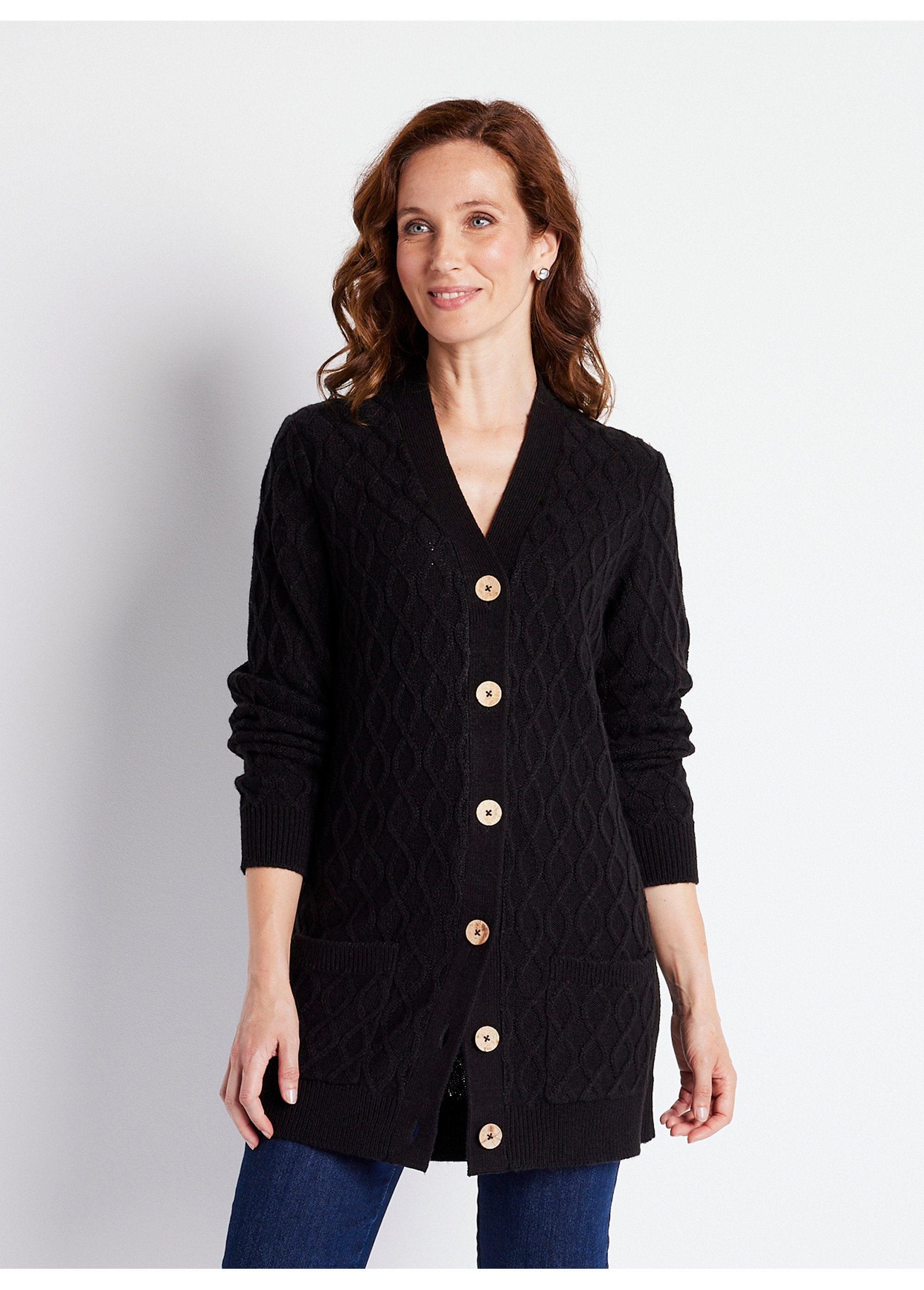 Long_buttoned_cable-knit_V-neck_cardigan_Black_FA1_slim