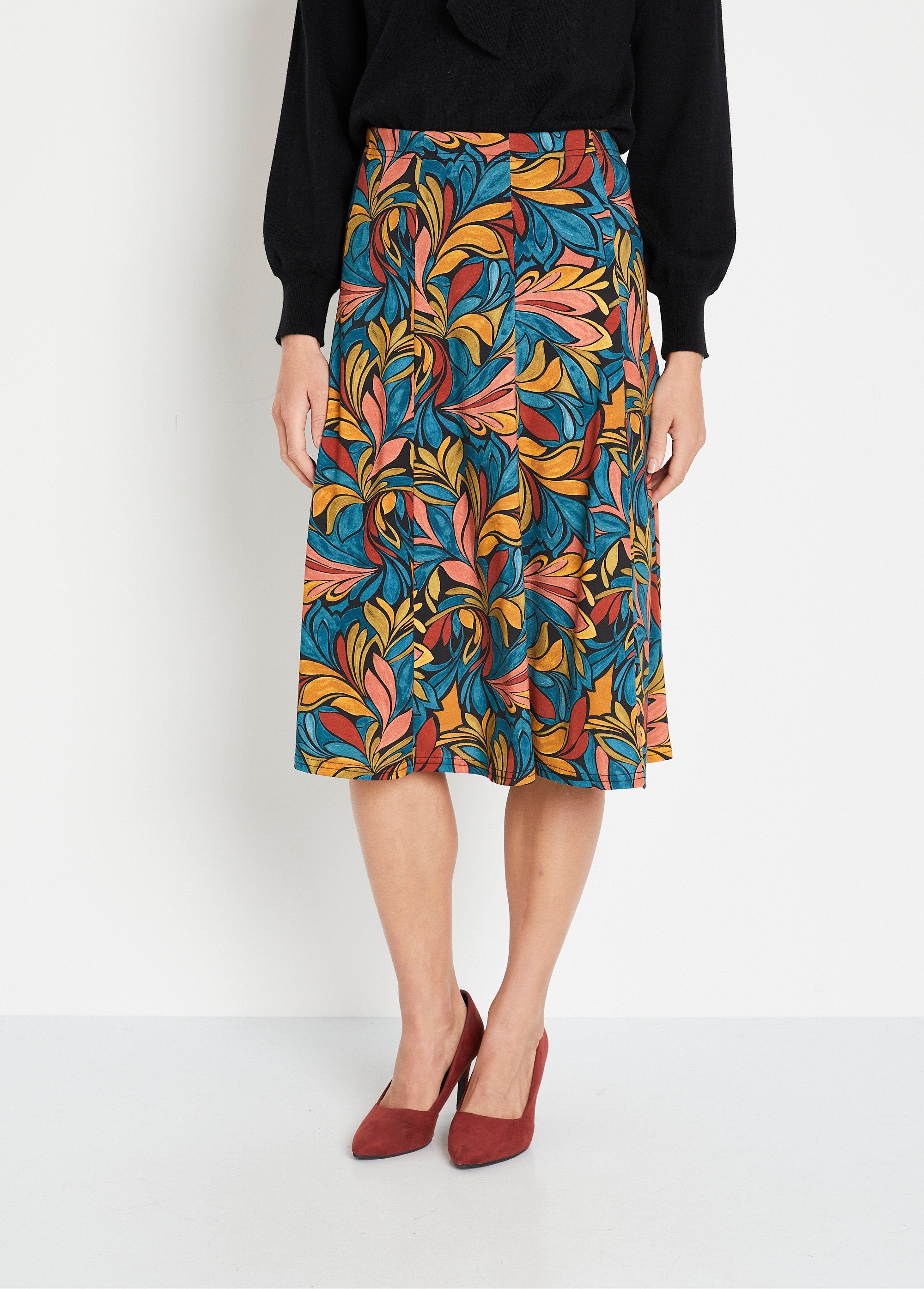 Printed_mid-length_flared_skirt_with_elasticated_waistband_Multicolor_FA1_slim