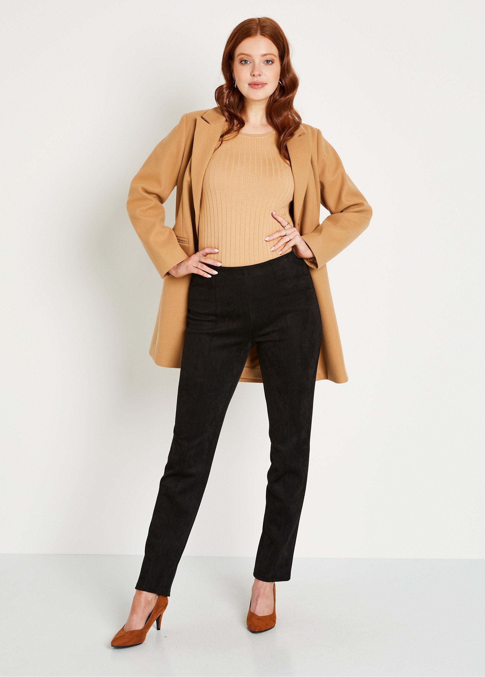 Straight-leg_pants_with_elasticated_waistband_in_suede_knit_Black_SF1_slim