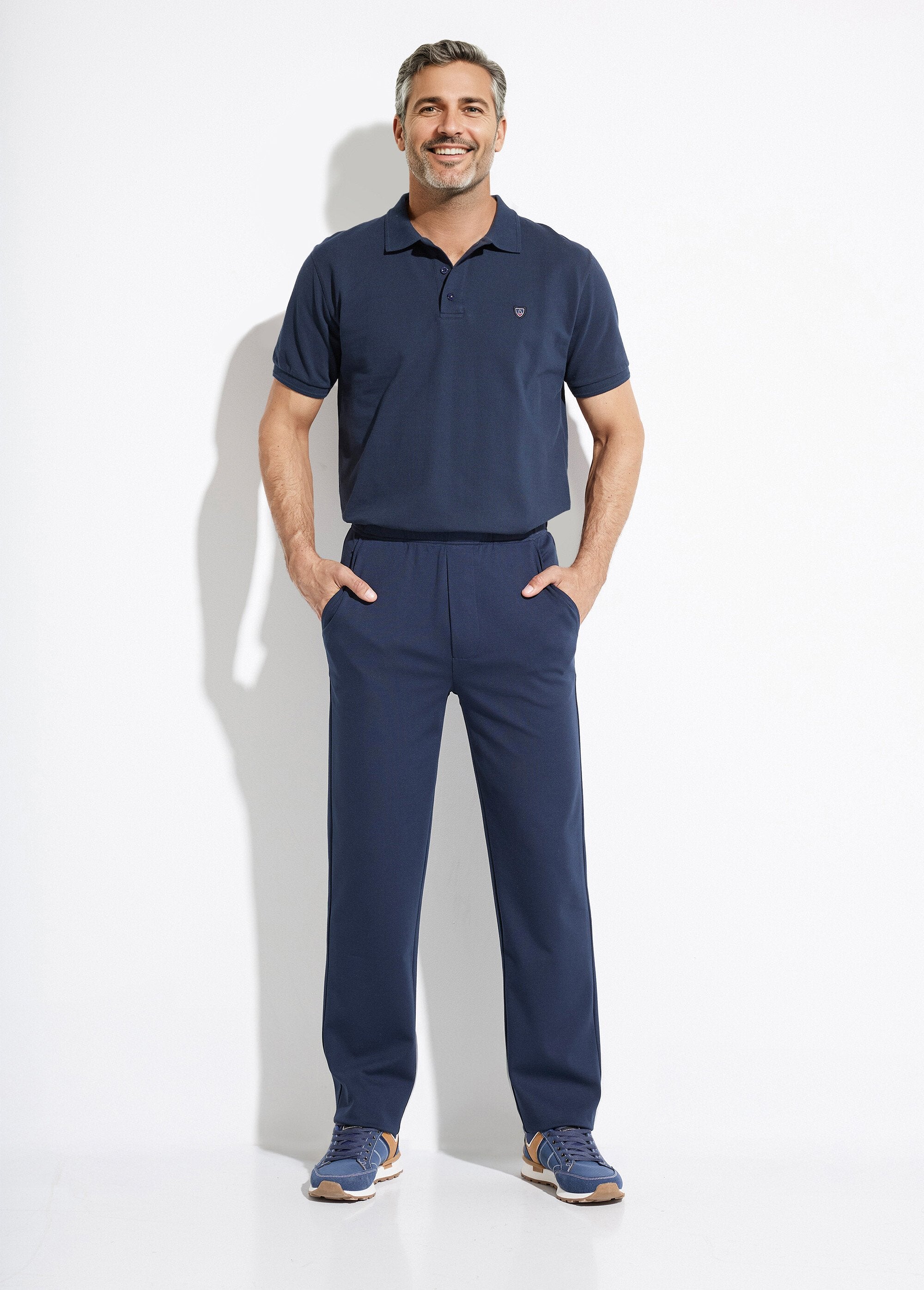 Pantalon_droit_ceinture_élastiquée_tissu_extensile_Marine_SF1_slim