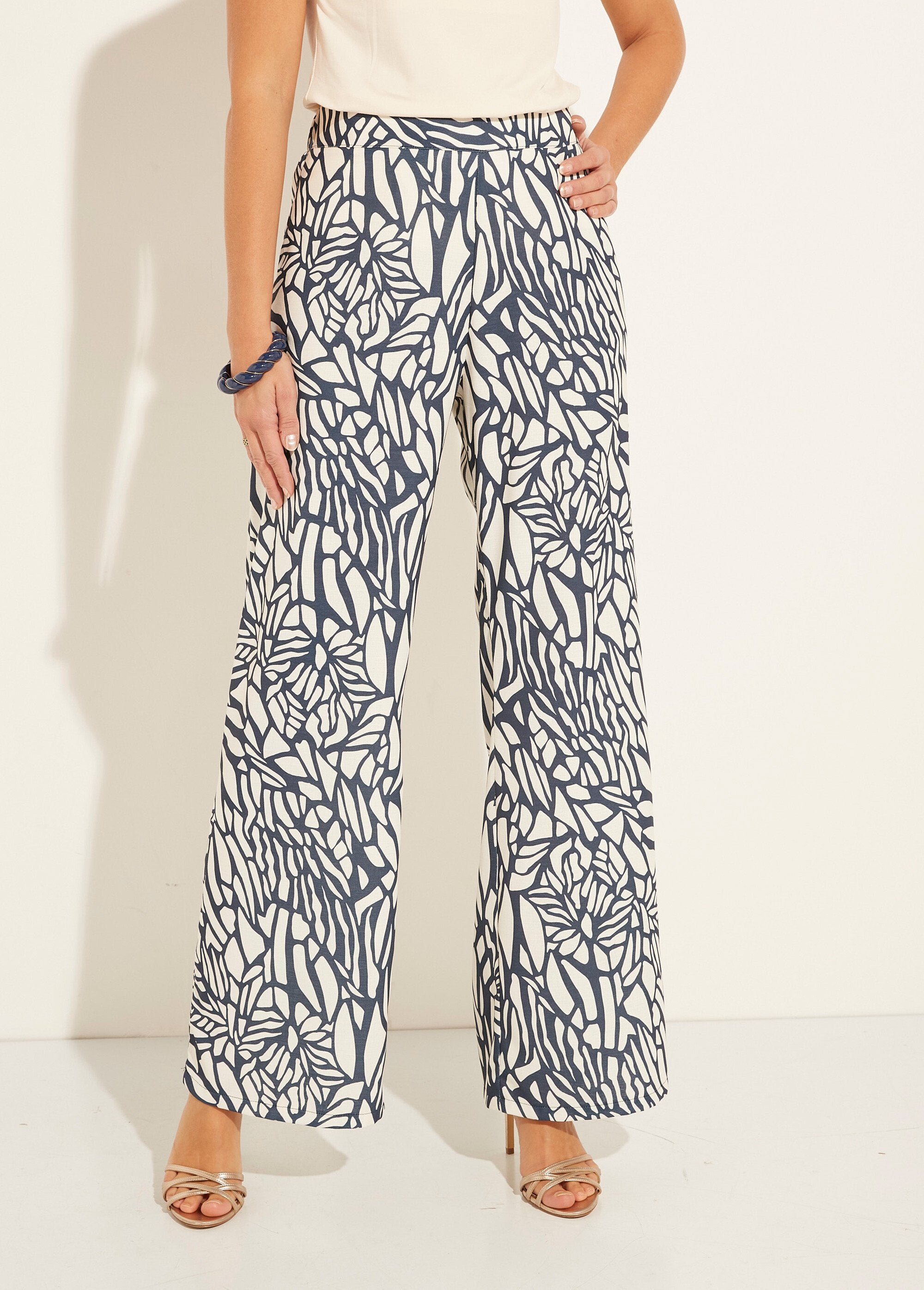 Pantalon_large_semi_élastiqué_motif_graphique_Marine_et_blanc_FA1_slim