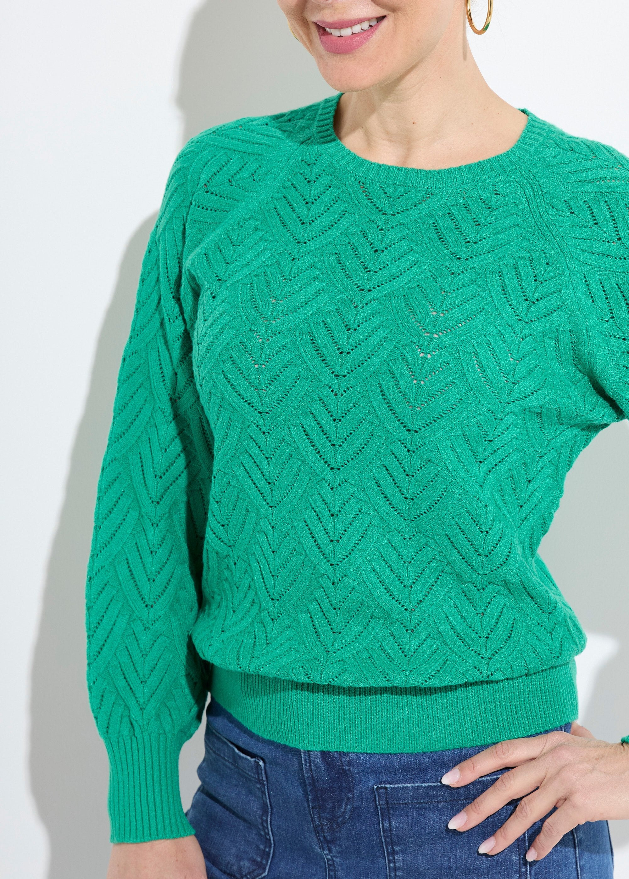 Pull_doux_court_col_rond_uni_ajouré_Vert_DE1_slim