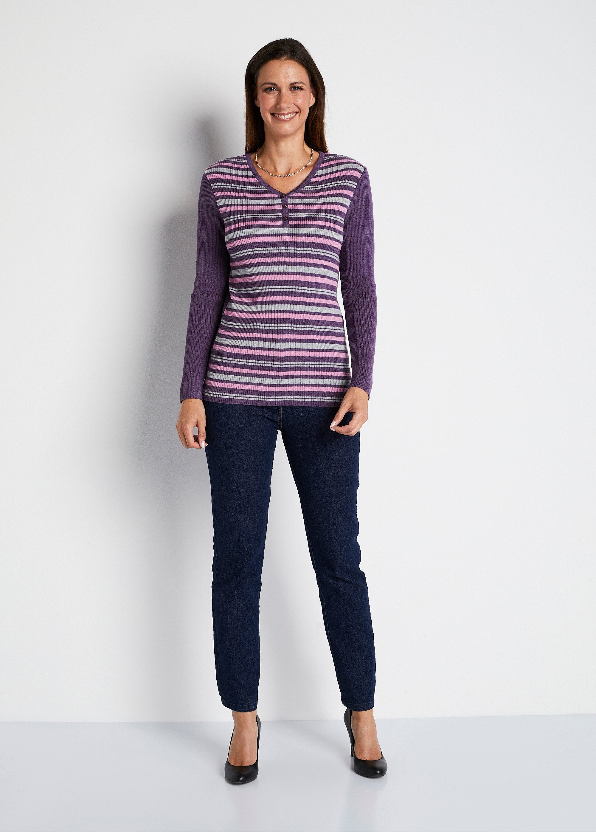 Tunisian_neckline_sweater_with_merino_wool_Plum_and_pink_stripes_SF1_slim