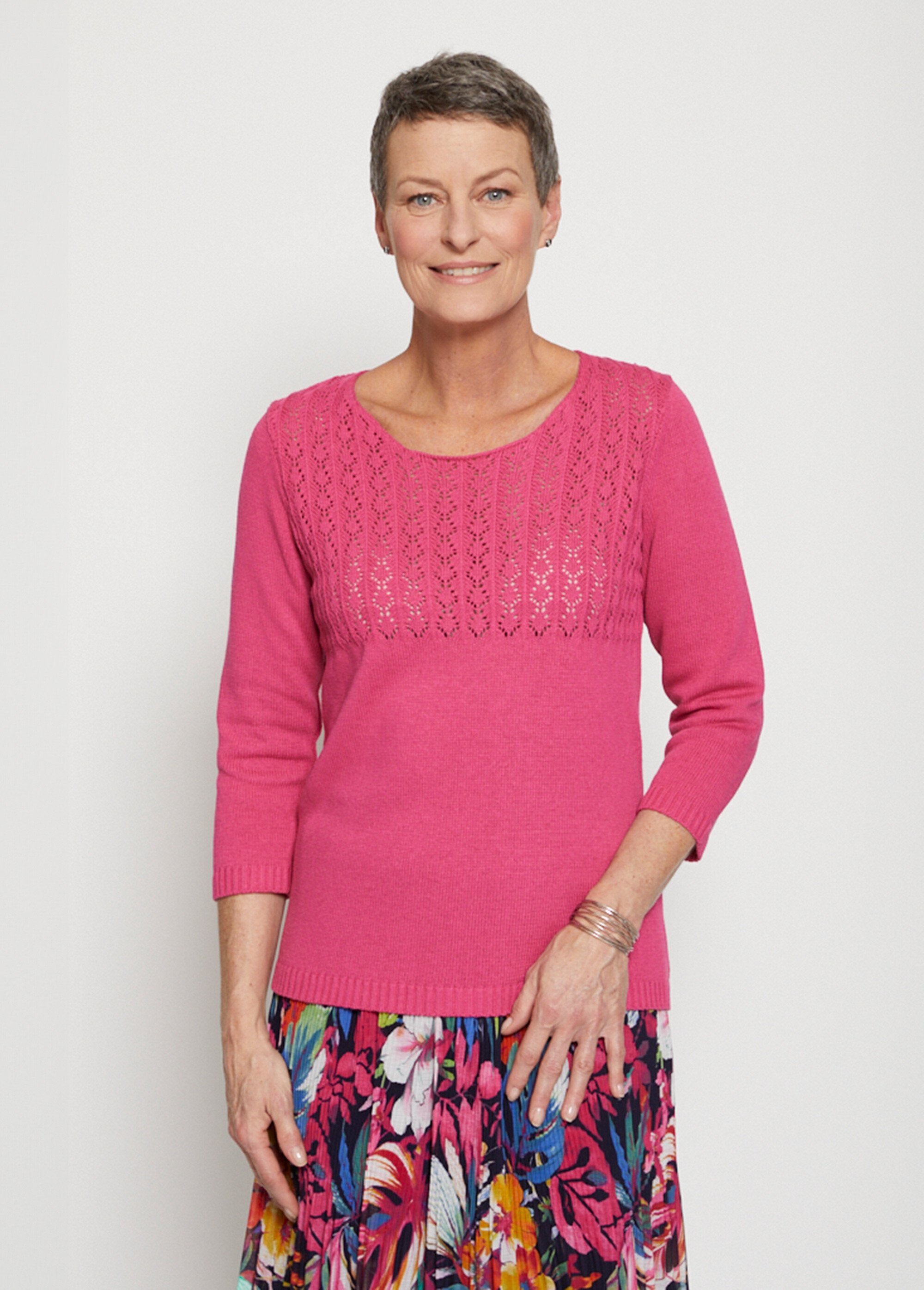 Openwork_3/4_sleeve_sweater_Fuchsia_FA1_slim