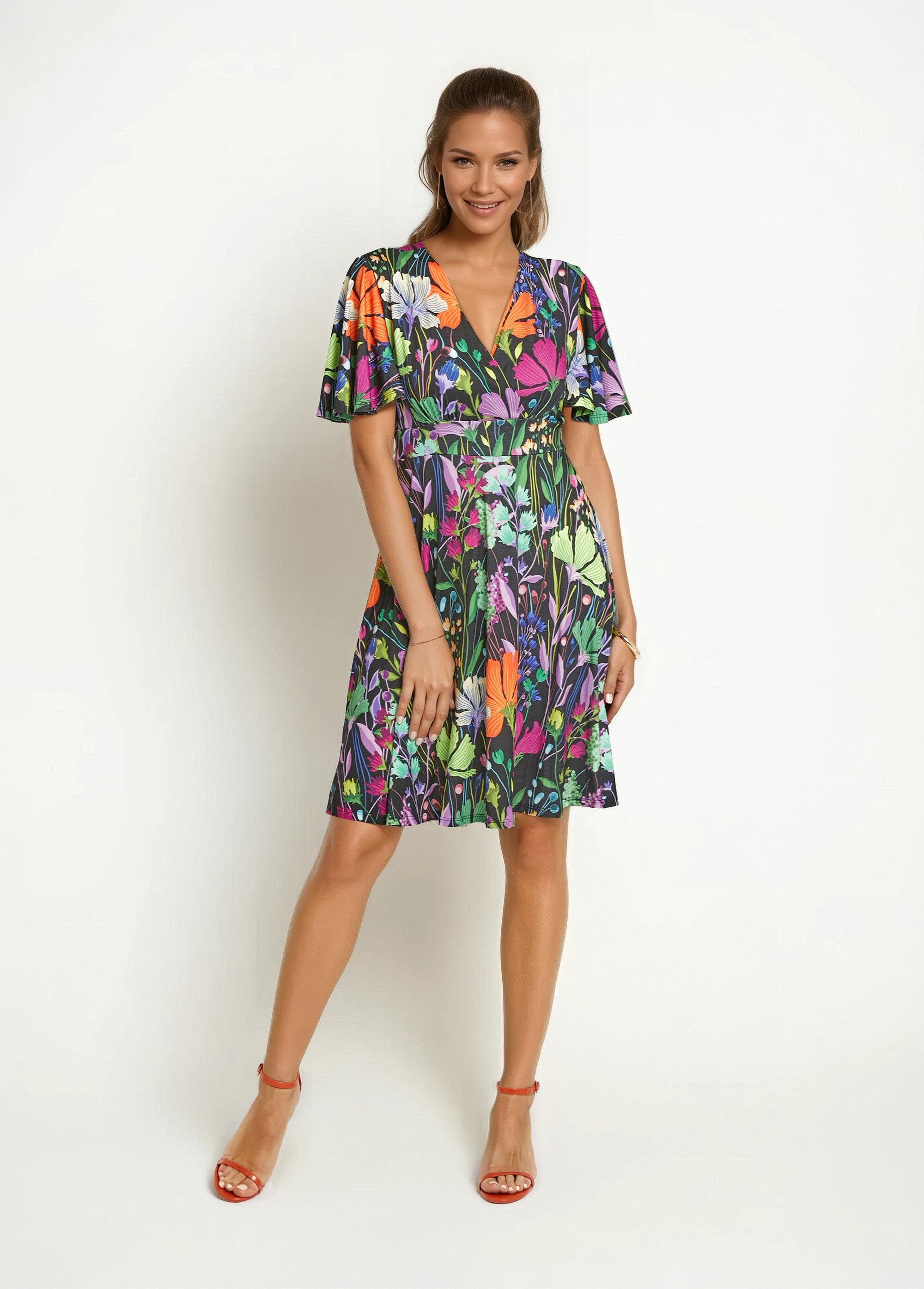 Short,_flowing_dress_with_butterfly_sleeves_and_floral_print_Prints_black_background_FA1_slim