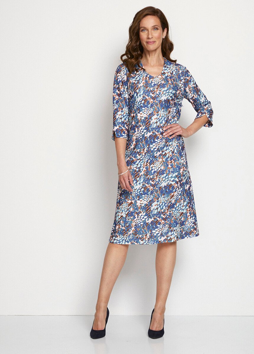 Loose_short_printed_3/4_sleeve_dress_Blue_print_FA1_slim