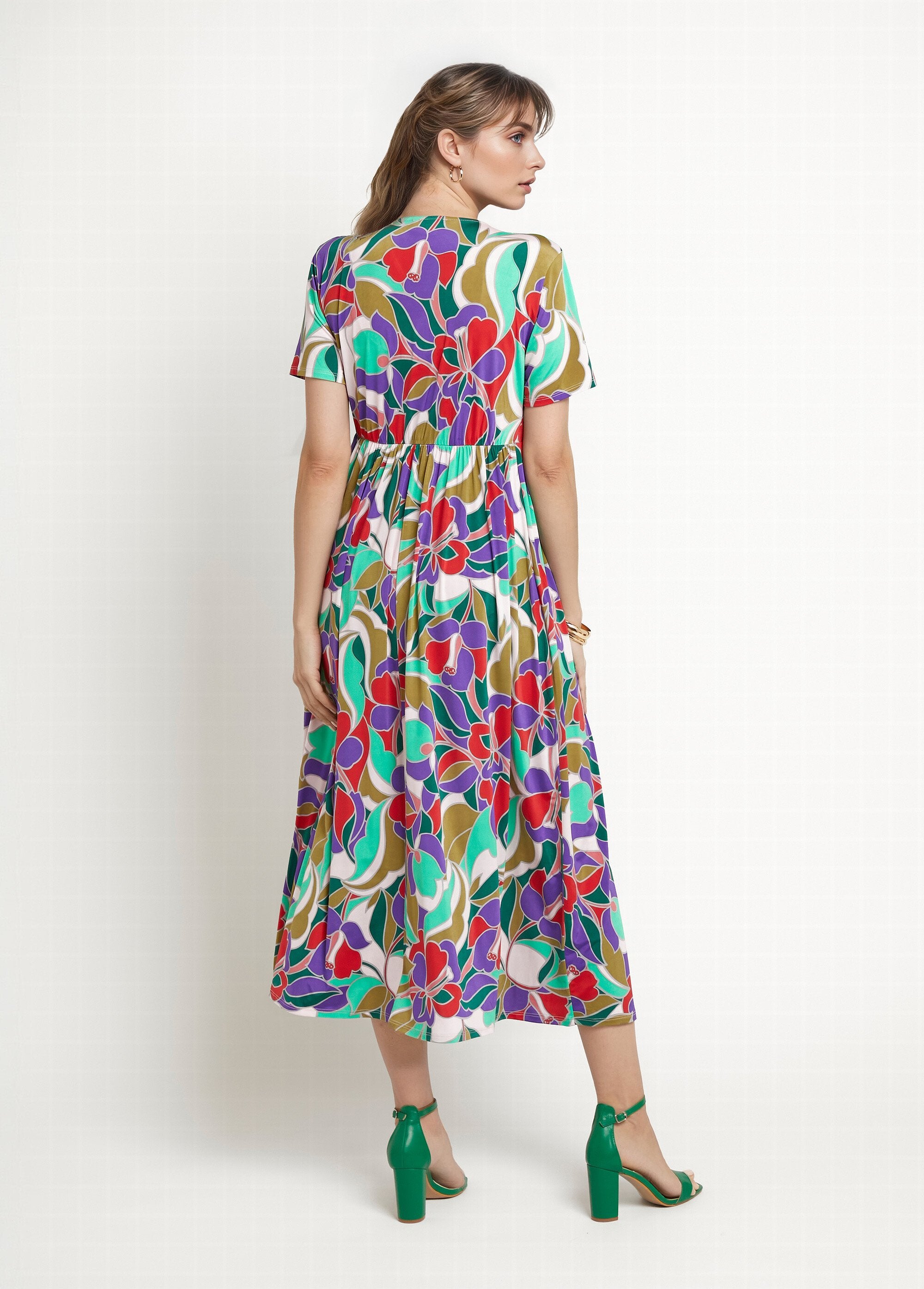 Long_dress_with_short_sleeves,_graphic_floral_Purple_and_green_print_DO1_slim