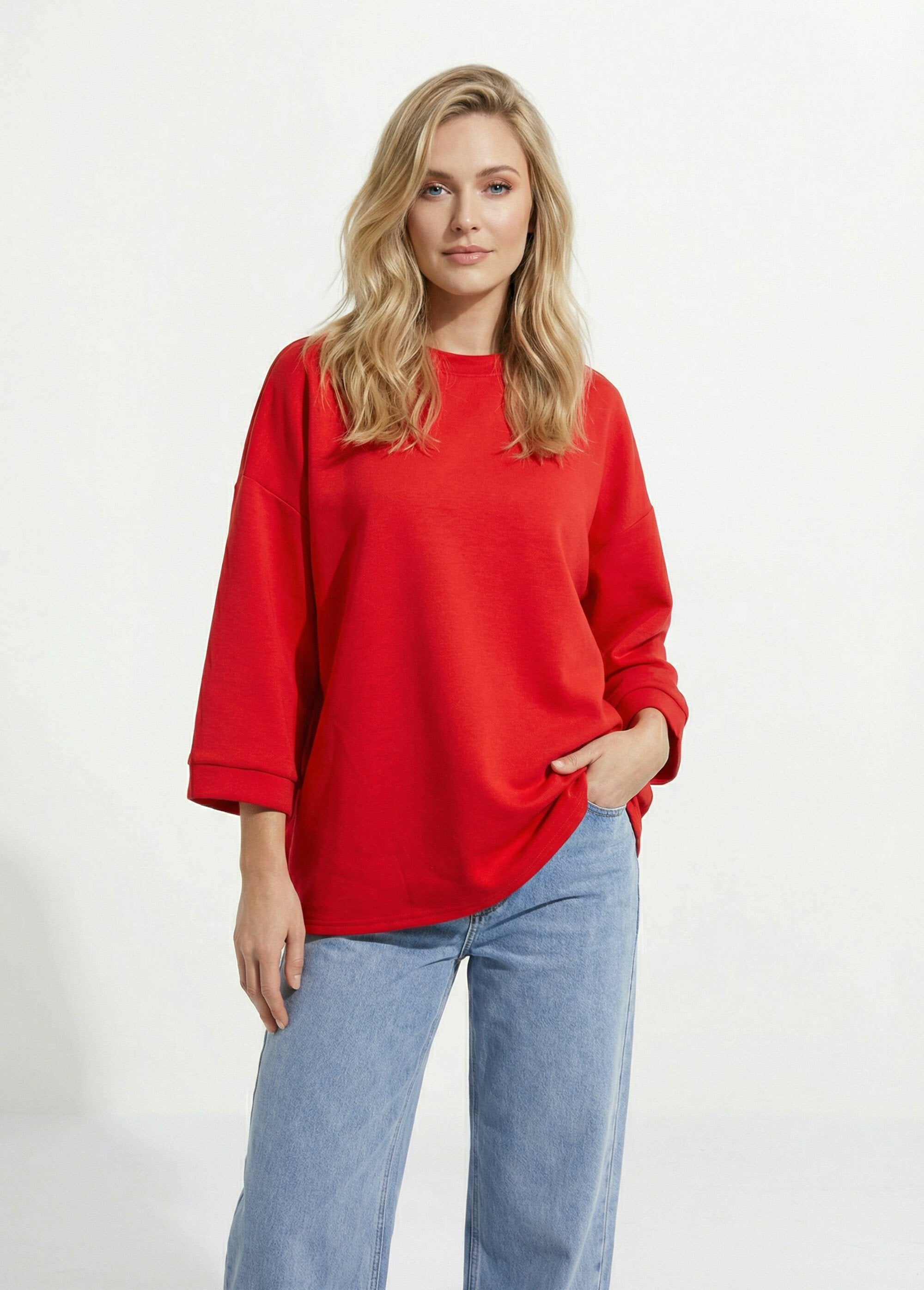 Wide_round_neck_sweatshirt,_3/4_sleeves_Red_FA1_slim
