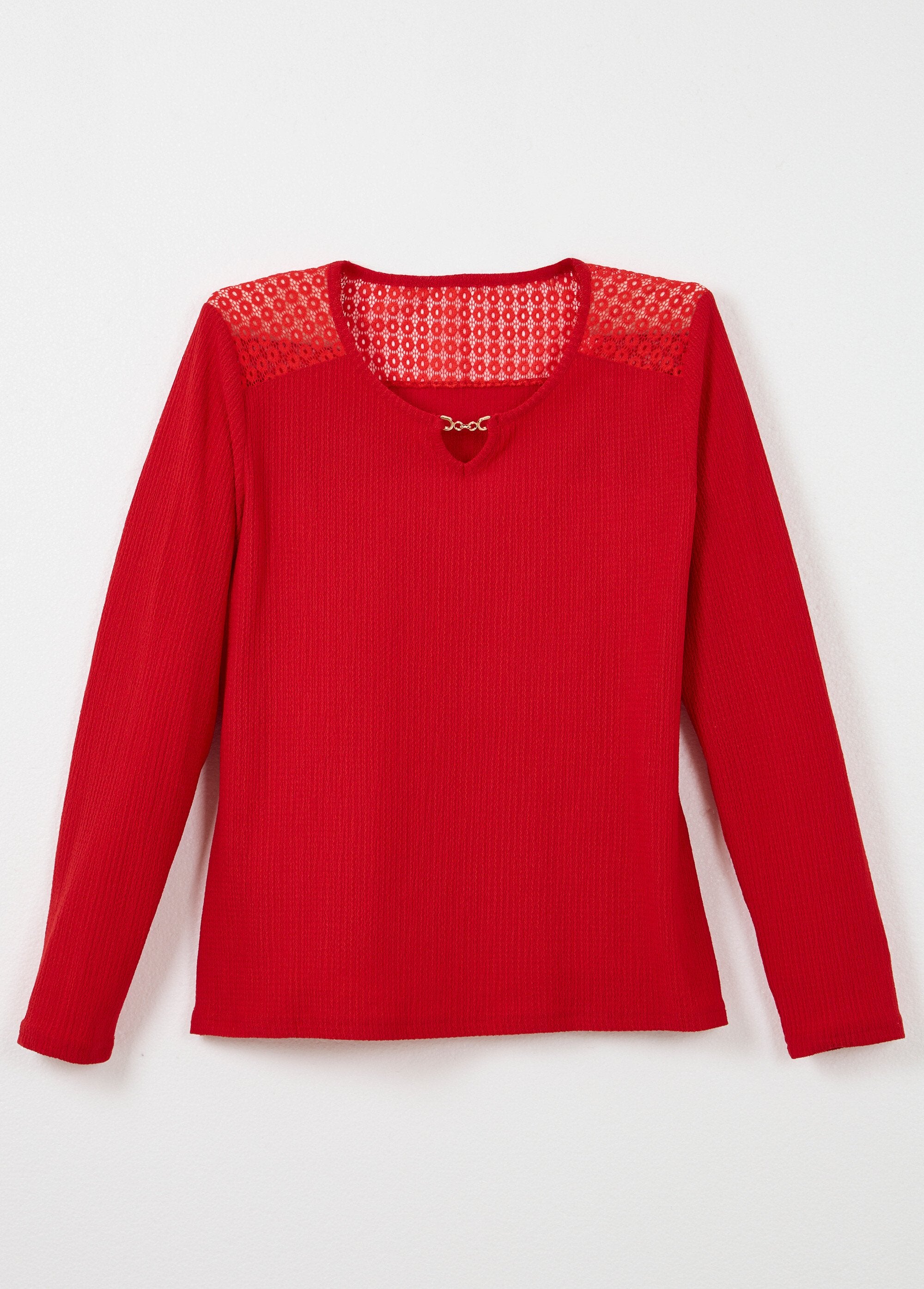 Waffle_knit_T-shirt_with_lace_and_jeweled_neckline_Red_AP1_slim